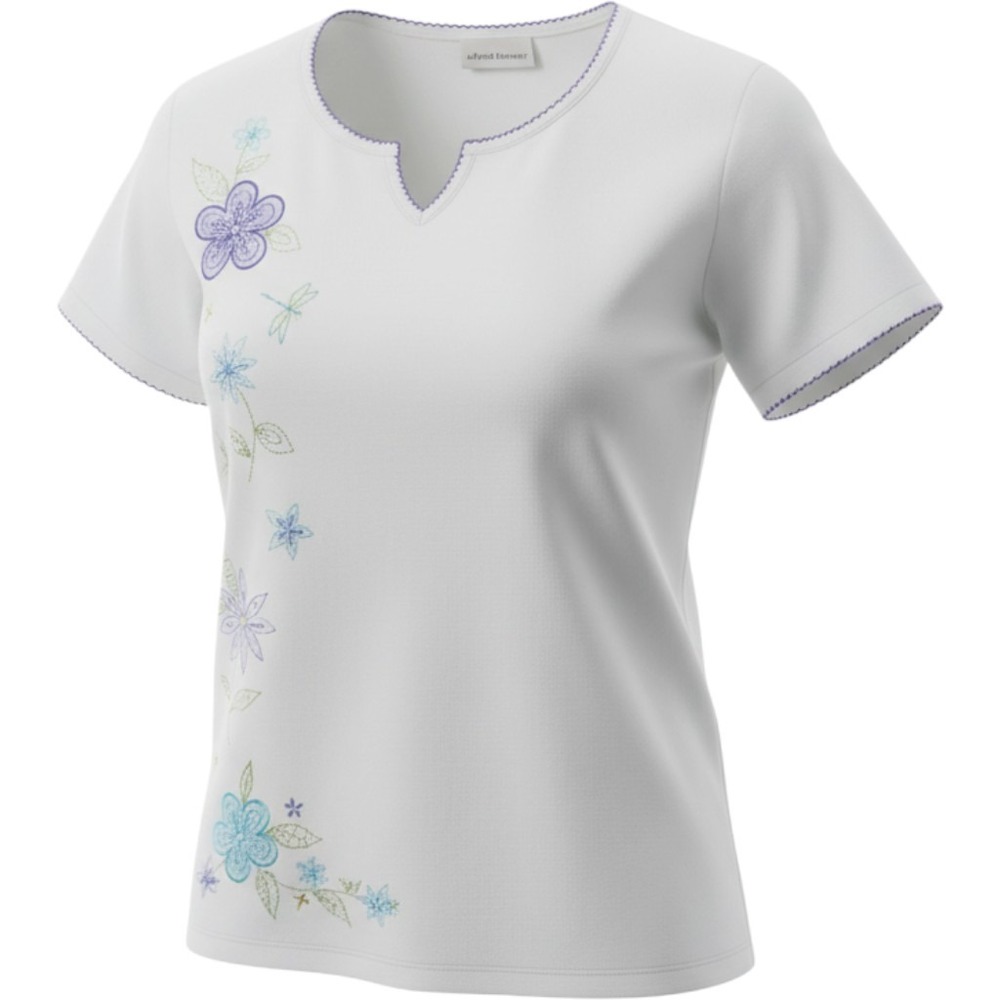 Alfred Dunner Woman White Floral Embroidered V-Neck Top 3X Feelin Groovy 98292